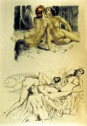 Illustrazione di "Femmes damnées" in "Les fleurs du mal" del poeta francese Charles Baudelaire (1821-1867). Acquaforte di Almery Lobel-Riche (1880-1950). XX secolo