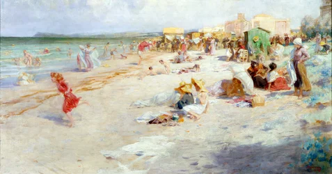 Una spiaggia affollata in estate