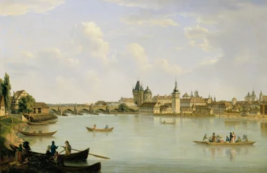 Veduta di Praga con il ponte Moldava (ponte Carlo)