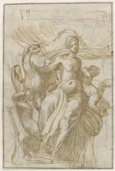 Leda o Venere (?) con uccello e putti davanti a una conchiglia