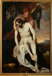 Cristo morto sorretto da un angelo (dipinto su tela)