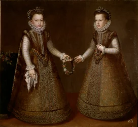 Ritratto di Isabella e Caterina, figlie del re Filippo II di Spagna. Dipinto di Alonso Sanchez-Coello