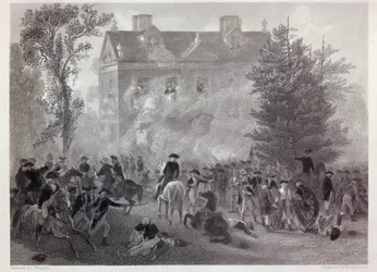 La battaglia di Germantown a Chew House nel 1777, inciso da Robert Hinshelwood, c.1860