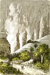 Preistoria - Cataratte dello Zambeze: Creazione naturale ed esseri viventi. Disegno di A. Demarle. 1885