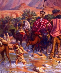 Gruppo di nomadi arabi nel deserto. di Nasreddine Dinet (Alphonse-Étienne Dinet). 1861 – 1929. un pittore orientalista francese 1918