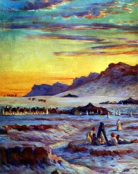 Gruppo di nomadi arabi nel deserto