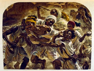 Illustrazione di Dinet da "Miraggi" Scene di vita araba. 1906. Mirages, Scenes De La Vie Arab è stato illustrato da Etienne Dinet con il commento di Silman Ben Ibrahim Bamer. Nasreddine Dinet, nato con il nome di Alphonse-Etienne Dinet (1861-1929), è stato