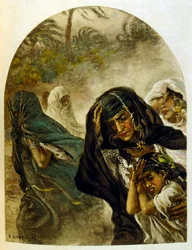 Illustrazione di Dinet da "Miraggi" Scene di vita araba. 1906. Mirages, Scenes De La Vie Arab è stato illustrato da Etienne Dinet con il commento di Silman Ben Ibrahim Bamer. Nasreddine Dinet, nato con il nome di Alphonse-Etienne Dinet (1861-1929), è stato