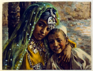Illustrazione di Dinet da "Miraggi" Scene di vita araba. 1906. Mirages, Scenes De La Vie Arab è stato illustrato da Etienne Dinet con il commento di Silman Ben Ibrahim Bamer. Nasreddine Dinet, nato con il nome di Alphonse-Etienne Dinet (1861-1929), è stato