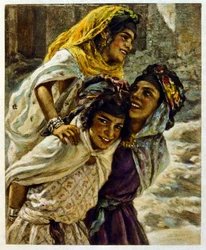 Illustrazione di Dinet da "Miraggi" Scene di vita araba. 1906. Mirages, Scenes De La Vie Arab è stato illustrato da Etienne Dinet con il commento di Silman Ben Ibrahim Bamer. Nasreddine Dinet, nato con il nome di Alphonse-Etienne Dinet (1861-1929), è stato