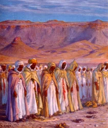 Illustrazione che raffigura pellegrini arabi musulmani in viaggio verso La Mecca