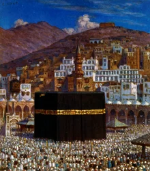 Illustrazione che raffigura pellegrini musulmani alla Kaaba alla Mecca. di Nasreddine Dinet (Alphonse-Étienne Dinet). 1861 – 1929