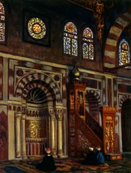 Interno di una moschea con un Mihrab. di Nasreddine Dinet (Alphonse-Étienne Dinet). 1861 – 1929. un pittore orientalista francese 1918