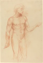 Studio della figura di un uomo, con bastone dietro la schiena