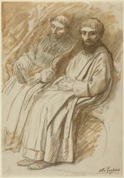 Due monaci seduti in una chiesa