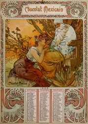 Calendario di Chocolate Masson illustrato da Mucha (1860 – 1939), un pittore ceco Art Nouveau