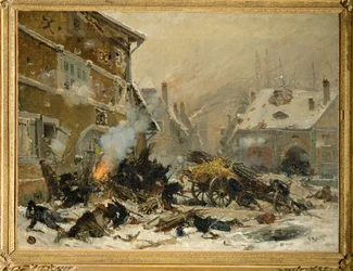 Attacco a una casa barricata a Villersexel, esercito orientale ... (dipinto su tela)
