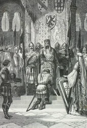 Cerimonia di cavalierato da parte del Re di Francia (Incisione)