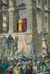 Enguerrand de Marigny viene giustiziato sulla forca di Montfaucon nel 1315 (Incisione)