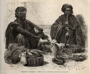 Gli incantatori di serpenti, incisione per illustrare il viaggio in India dei Rajah, 1864-1868, di Louis Rousselet
