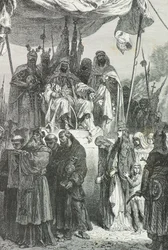 Saladino osserva i cristiani lasciare Gerusalemme nel 1187 (Incisione)