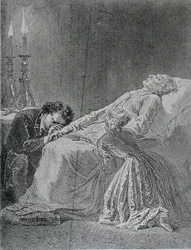 La morte di Jean Valjean, illustrazione da Les Miserables di Victor Hugo