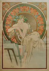 Donna con papaveri e cartella grafica