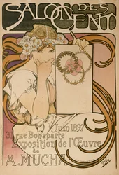 Manifesto per la mostra di Alphonse Mucha al Salon des Cent, Parigi, Francia, 1897