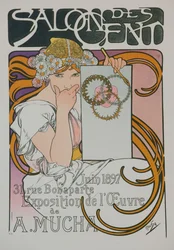 Poster per la mostra di A. Mucha nel Salon des Cent