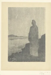 Donna in piedi sulla riva guarda la luna