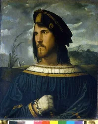 Cesare Borgia (1475-1507). Dipinto di Altobello Melone XVI secolo. Accademia Carrara. Bergamo