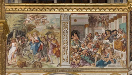 Presbiterio, settima campata nord, Fuga in Egitto, Strage degli Innocenti, Altobello Melone