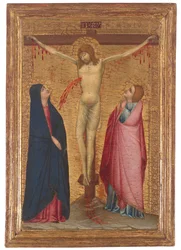 La Crocifissione con la Madonna e San Giovanni Evangelista (tempera e oro su tavola)