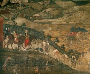 Paesaggio con contadini e battuta di caccia (affresco)