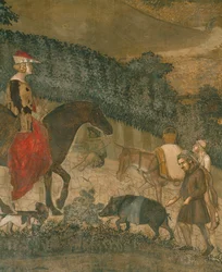 Contadini con un maiale nero e un asino (affresco)