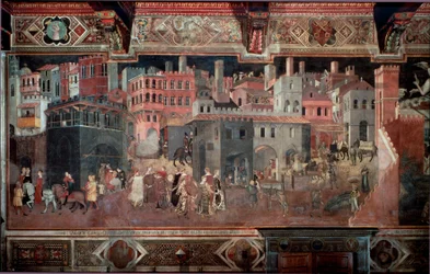 Gli effetti del buon e cattivo governo sulla città e la campagna. (dettaglio). Affresco di Ambrogio Lorenzetti (1290-1348)