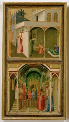 Due leggende su San Nicola di Myra: il santo fornisce un ... (tempera su tavola)