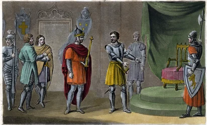 Chilperico II (670 - 721) fu posto sul trono da Rainfroi nel 715. Inciso da Ambroise Tardieu nel 1825.