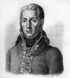 Jean Victor (Jean-Victor) Moreau (1763-1813), generale francese. in "Portraits des généraux français en suite les victoires et conquêtes des français". Inciso da Ambroise Tardieu nel 1818. Collezione Stella.