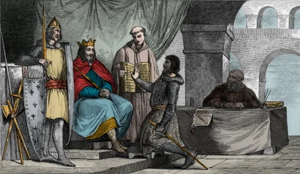 Luigi II (848-79) il Balbuziente riceve un giuramento di fedeltà da un nobile