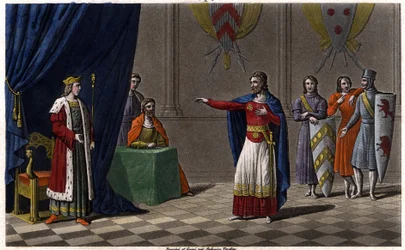 Luigi V il Fannullone (c. 967-987), proclamato Re di Francia con la protezione di Ugo Capeto, futuro re di Francia, nel 986. Disegnato e inciso da Ambroise Tardieu nel 1825