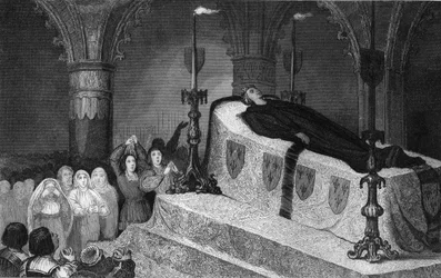 Luigi XII (1462-1515) Padre del Popolo sul suo letto funebre - Luigi XII (1462-1515) Padre del Popolo sul suo letto di morte - Incisione del 1825 in "Histoire de France rappresentata da dipinti sinottici dedicata ai bambini di Francia e impiegata per la lo