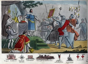 Filippo II (1165-1223), re Capetingio, noto come "Augusto", propone di dare la sua corona ai suoi soldati se riescono a mantenerla un giorno prima della battaglia di Bouvines, ma tutti preferiscono mantenere il loro re. Vincendo questa battaglia, Filippo I