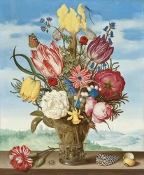 Mazzo di fiori su un cornicione. 1619