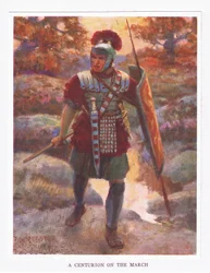 Un centurione in marcia, illustrazione da Il Soldato Romano, 1928