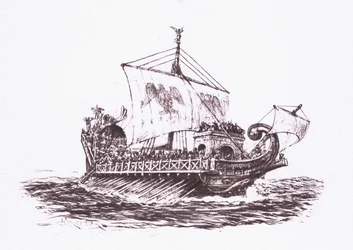 Pattuglia della flotta: navi romane, illustrazione da Il Soldato Romano, 1928