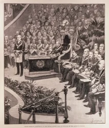 Grande raduno massonico alla Royal Albert Hall in onore del giubileo della regina, da «The Illustrated London News», 18 giugno 1887