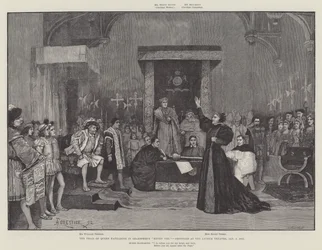 Il processo della regina Caterina in Enrico VIII di Shakespeare, prodotto al Lyceum Theatre, 5 gennaio 1892