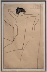 Anna Akhmatova, seduta e nuda, che appoggia la testa sulla spalla sinistra