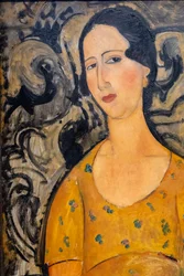 Giovane donna in abito giallo (Renée Modot)-ritaglio